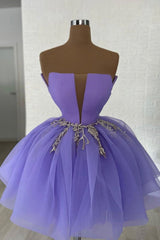 Purple Tulle Sequins Short A-Line Prom Dress Outfits For Girls, Cute Homecoming Party Dress
