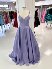 Purple v neck satin long prom Dress Outfits For Girls, purple evening dress