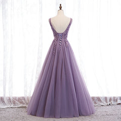 Purple V-neckline Tulle with Lace Floor Length Party Dress Outfits For Women Evening Dress Outfits For Girls,Purple Prom Dress