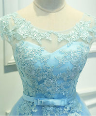 Light Blue Lace Tulle Short Prom Dress, Homecoming Dress