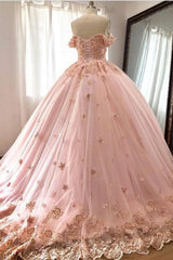 Quince Dresses For Black girls Pink Ball Gowns Off the Shoulder Wedding Dress