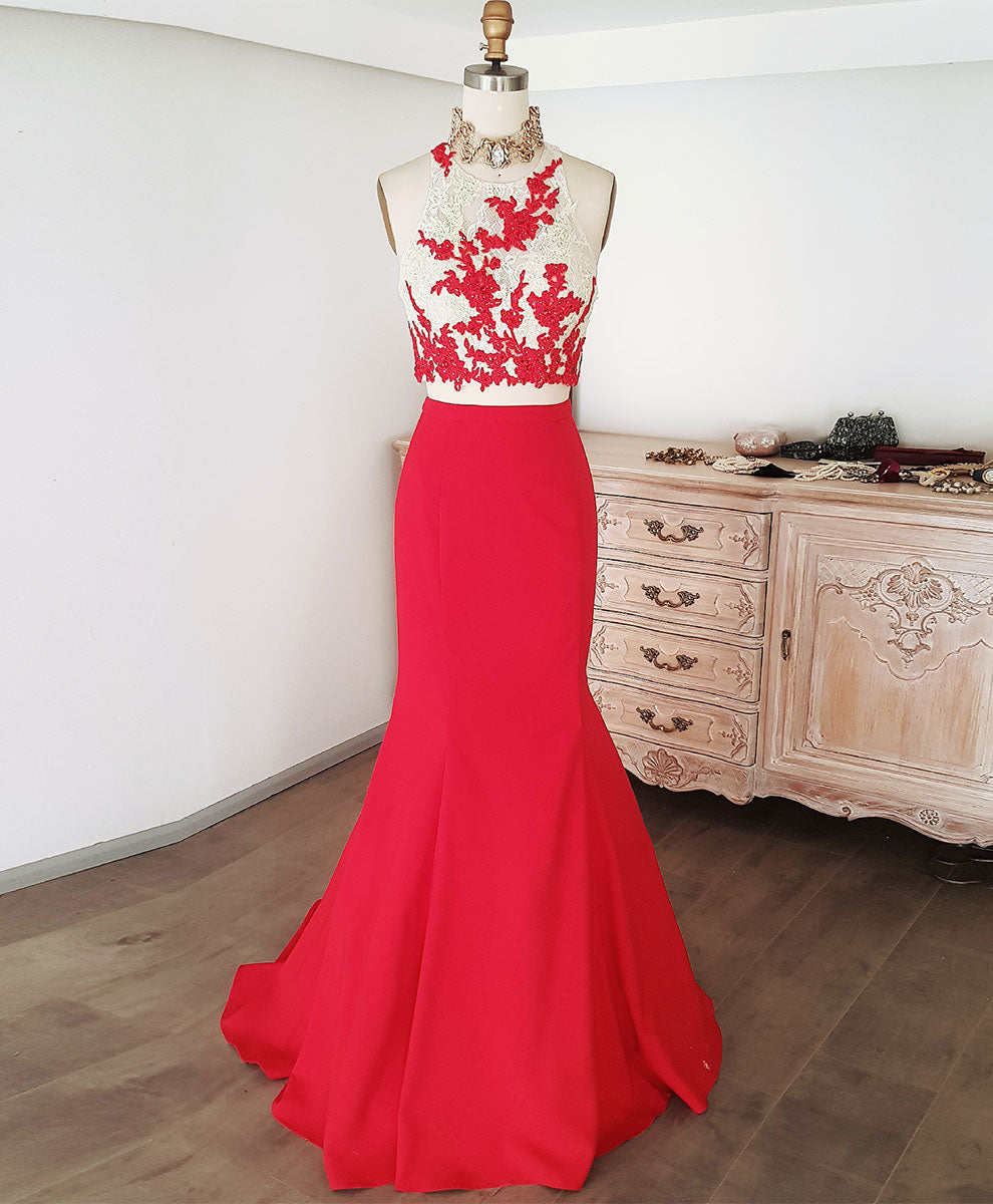 Red Mermaid Long Prom Dress Outfits For Girls, Red Formal Graduation Dress
