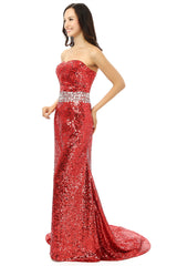 Red mermaid Sequins Sweetheart With Crystal Bridesmaid Dresses