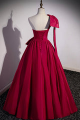 Red One Shoulder Satin Long Prom Dress Outfits For Girls, A-Line Evening Party Dress