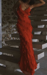 Red Ruffles Long Formal Dress Elegant Evening Dress