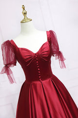 Red Satin Sweetheart Neckline Long Formal Dress Outfits For Girls, A-Line Evening Graduation Dress