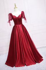 Red Satin Sweetheart Neckline Long Formal Dress Outfits For Girls, A-Line Evening Graduation Dress