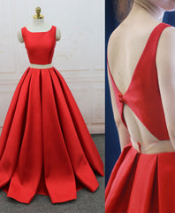 Red Satin Two Pieces Long Prom Dress Outfits For Women Red Long Evening Dress