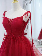 Red Straps Tulle Short Homecoming Dress Outfits For Women Prom Dress Outfits For Girls, Red V-neckline Formal Dresses