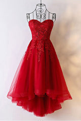 Red Sweetheart Tulle High Low Homecoming Dress Outfits For Women , Red Party Dress