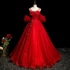 Red Tulle Ball Gown Off Shoulder Sweet 16 Formal Dresses For Black girls For Women, Red Evening Gown Party Dress