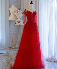 Red Tulle Lace Off Shoulder Long Prom Dress Outfits For Women Red Lace Evening Dress