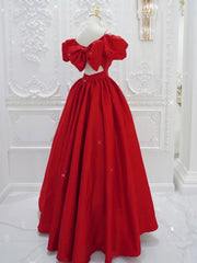 Red V Neck Satin Long Prom Dress Outfits For Girls, Red Formal Evening Dresses