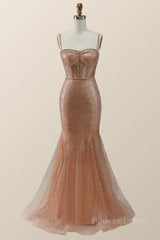 Rose Gold Shimmer Mermaid Long Formal Dress