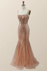 Rose Gold Shimmer Mermaid Long Formal Dress