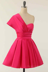 Rose Red A-line Asymmetrical Pleated Mini Homecoming Dress