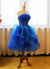 Royal Blue Knee Length Party Dress Outfits For Women with Applique, Short Prom Dress