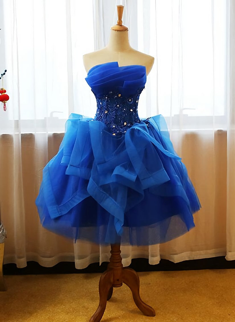 Royal Blue Knee Length Party Dress Outfits For Women with Applique, Short Prom Dress