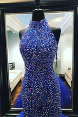 Royal Blue Rhinestones Prom Dress Outfits For Women Mermaid Tulle Skirt,Celebrity Dress