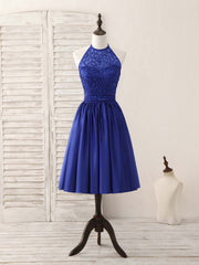 Royal Blue Satin Beads Short Prom Dress Outfits For Women Blue Homecoming Dress