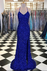 Royal Blue Sequin Mermaid Prom Dress Outfits For Women Formal Evening Dresses