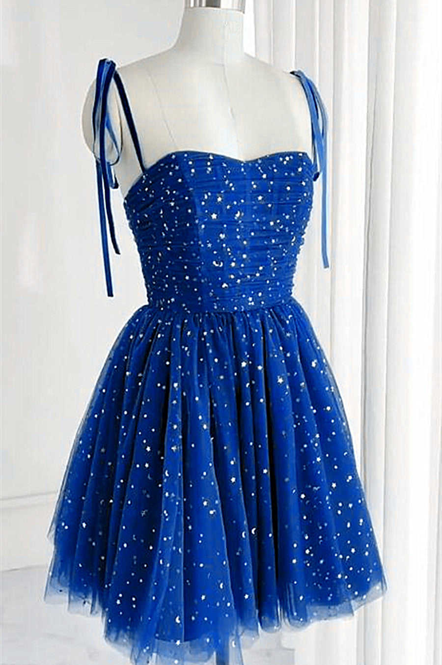 Royal Blue Sparkle Tulle Sweetheart Short Formal Dress Outfits For Girls, Blue Short Homecoming Dress