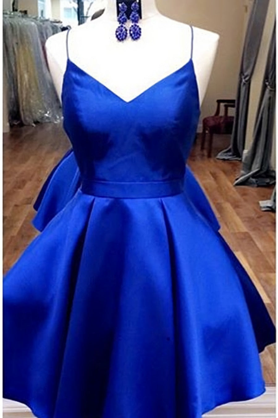 Royal Blue Straps Short Homecoming Dress Outfits For Women with Ribbon,Graduation Dresses