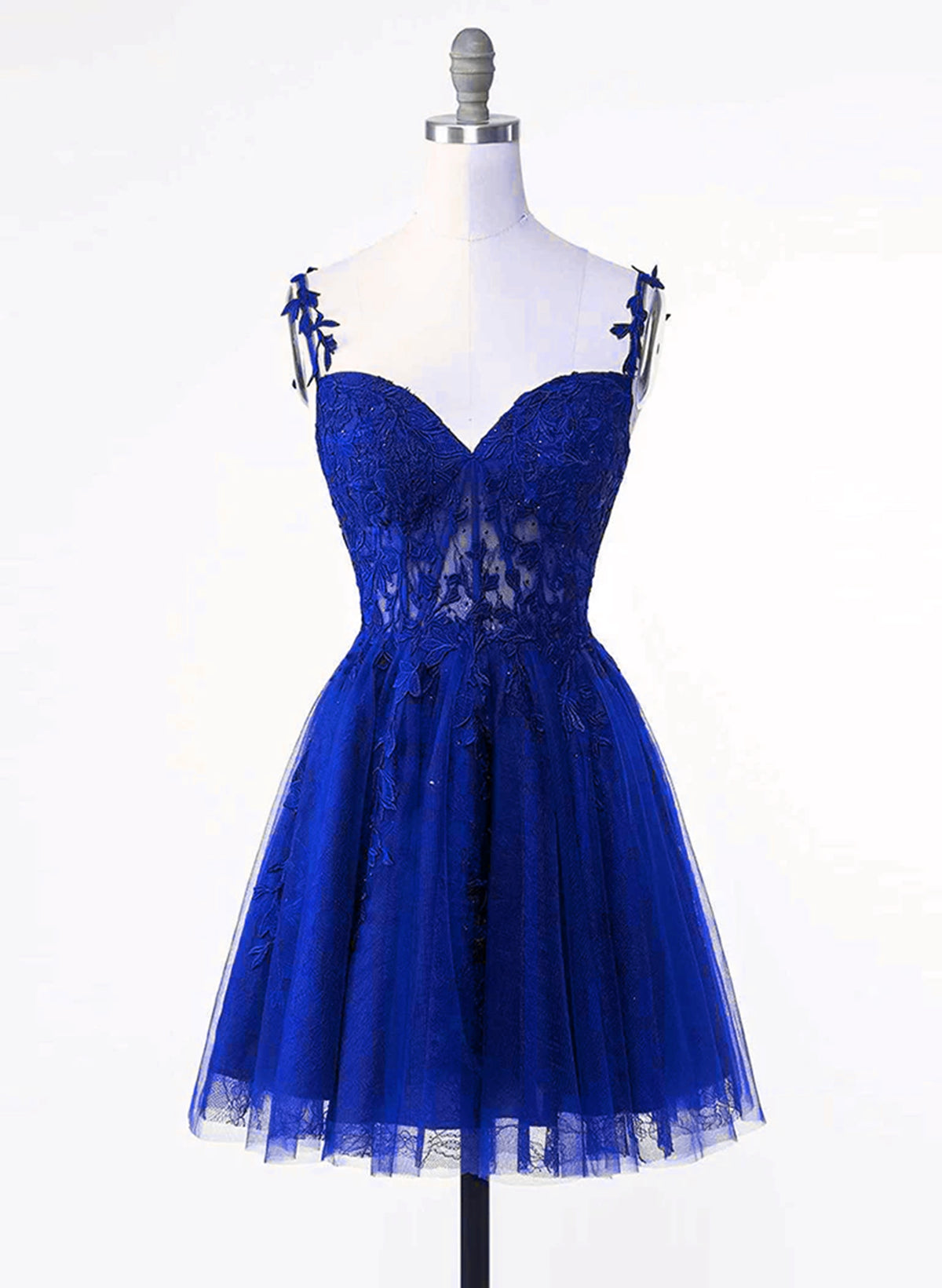 Royal Blue Tulle with Lace Applique Short Formal Dress Outfits For Girls, Royal Blue Homecoming Dress