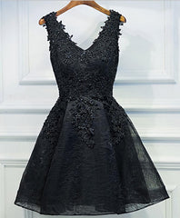 Black V Neck Lace Short Prom Dress, Homecoming Dresses, Homecoming Dresses