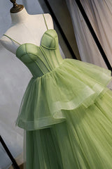 Sage Green Corset Long Prom Dress Outfits For Girls, Long Green Tulle Party Dress Outfits For Women Evening Dresses