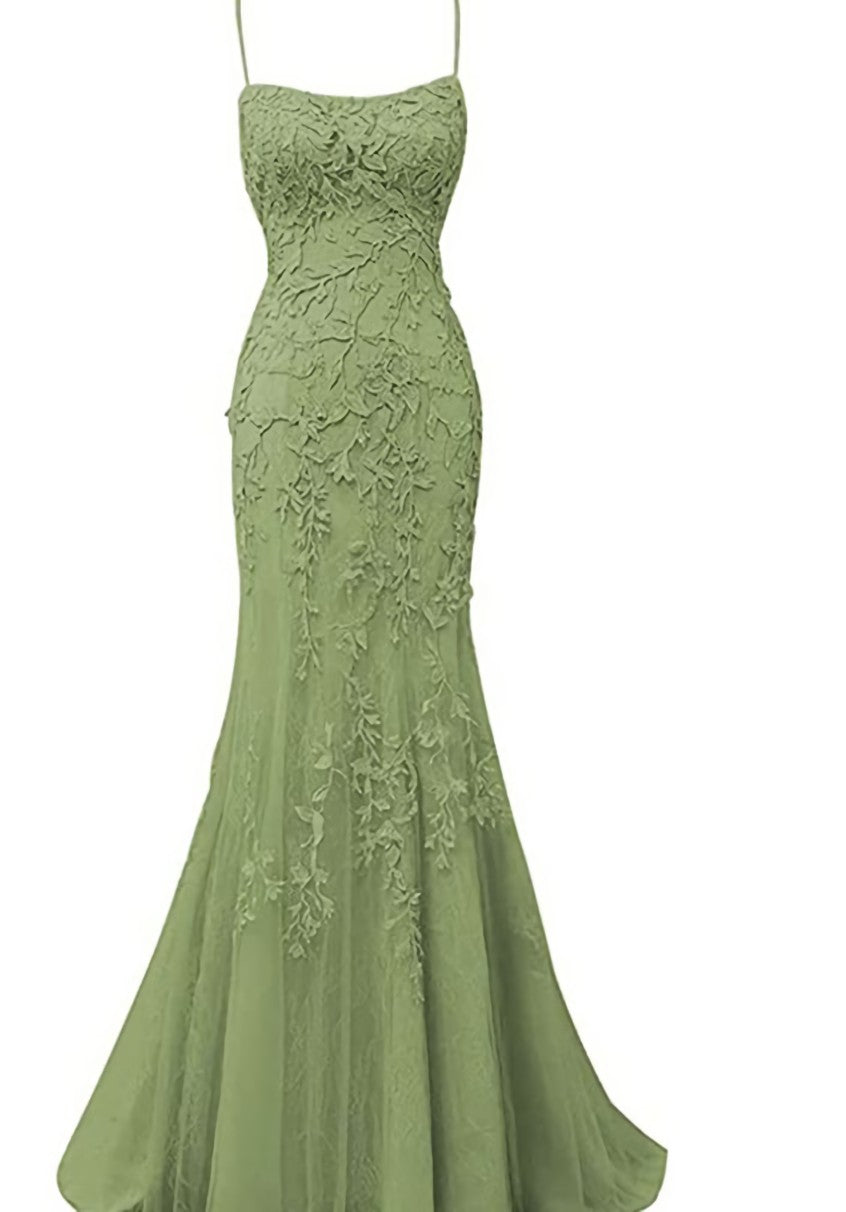 Sage Green Lace Appliques Dresses For Black girls Long Prom Dress Outfits For Women Mermaid Spaghetti Straps Evening Dress