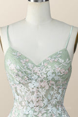 Sage Green Tulle Floral Embroidered A-line Homecoming Dress