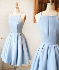 Satin Light blue Simple Short Prom Dress Outfits For Girls,Mini Homecoming Dress Outfits For Women for teens,Cocktail Dresses