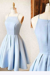 Satin Light blue Simple Short Prom Dress Outfits For Girls,Mini Homecoming Dress Outfits For Women for teens,Cocktail Dresses