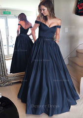 Satin Prom Dress Outfits For Women A Line Princess Off The Shoulder Long Floor Length With Beaded