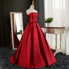 Satin Scoop Floor Length Ball Prom Dress Outfits For Women , Dark Red Sweet 16 Gown