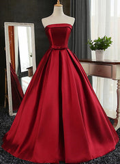 Satin Scoop Floor Length Ball Prom Dress Outfits For Women , Dark Red Sweet 16 Gown