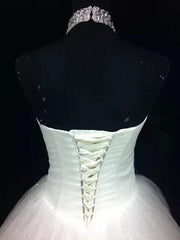 Sequin Ball Gown Sleeveless Floor Length Beading Tulle Halter Wedding Dresses