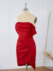 Sheath Charmeuse Off-the-Shoulder Pleated Corset Short/Mini Dress