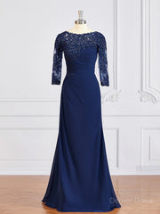 Sheath Bateau Floor-Length Chiffon Mother of the Bride Dresses For Black girls With Appliques Lace