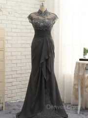 Sheath High Neck Sweep Train Chiffon Mother of the Bride Dresses For Black girls With Lace