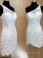 Sheath One-Shoulder Short Lace Applique Homecoming Dresses