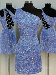 Sheath One-Shoulder Short Velvet Sequins Homecoming Dresses
