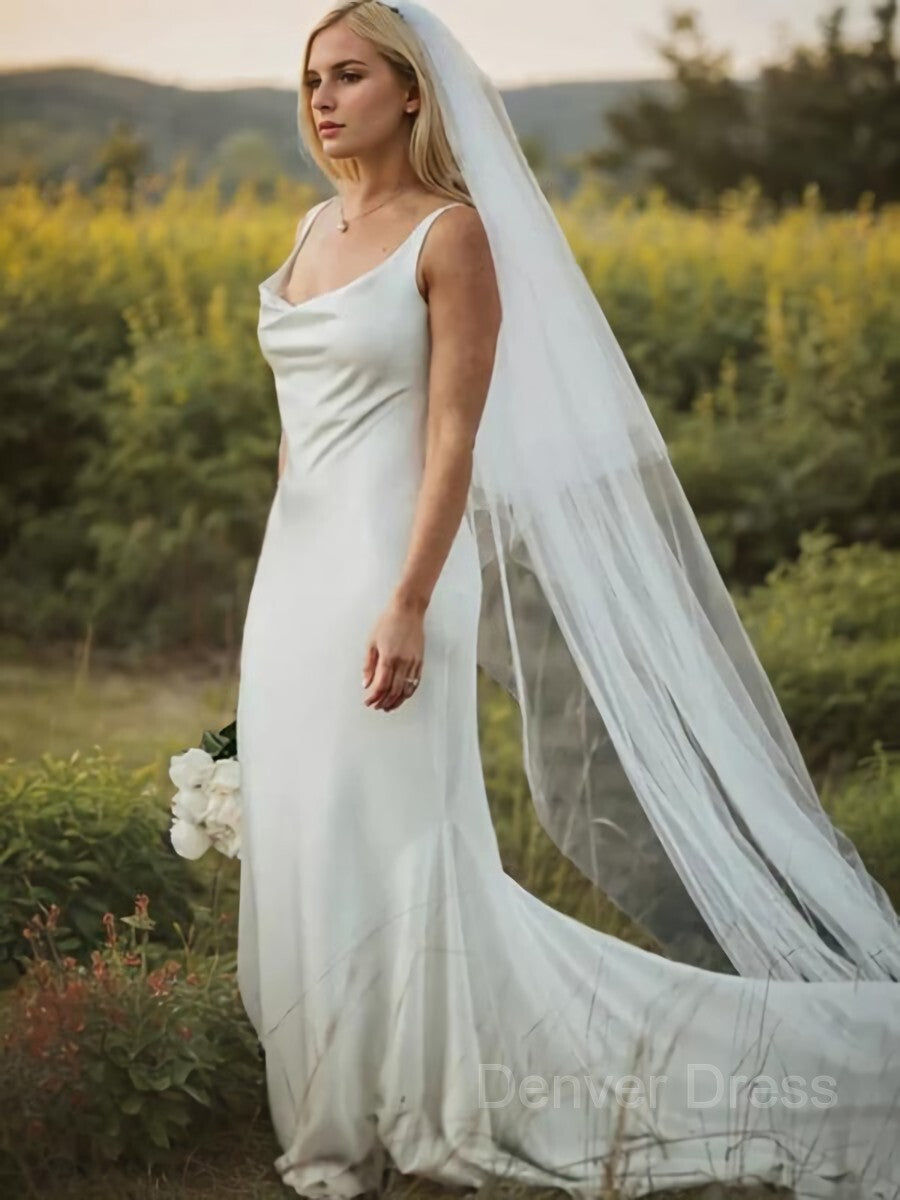 Sheath Straps Court Train Elastic Woven Satin Wedding Dresses