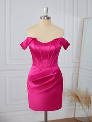 Sheath Elastic Woven Satin Off-the-Shoulder Pleated Corset Short/Mini Dress