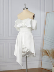 Sheath Elastic Woven Satin Off-the-Shoulder Ruffles Short/Mini Dress