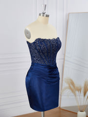 Sheath Elastic Woven Satin Strapless Appliques Lace Corset Short/Mini Dress