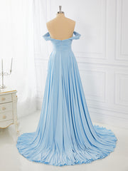 Sheath Jersey Off-the-Shoulder Pleated Sweep Train Dress