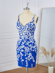 Sheath Lace V-neck Appliques Lace Short/Mini Dress
