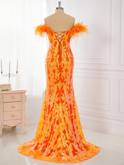 Sheath Off-the-Shoulder Feather Sweep Train Dress